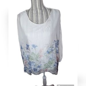 Elena Baldi women 100% silk white floral poncho Made in Italy size M